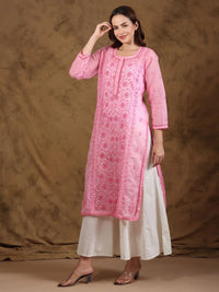 Chikankari Kota-doria Pink Kurta