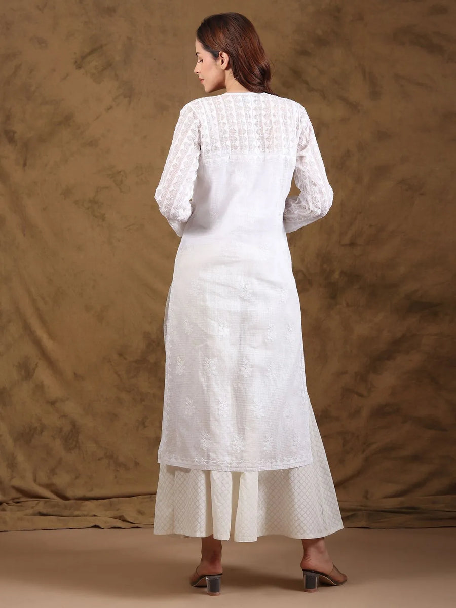 Chikankari Kota-doria White Kurta