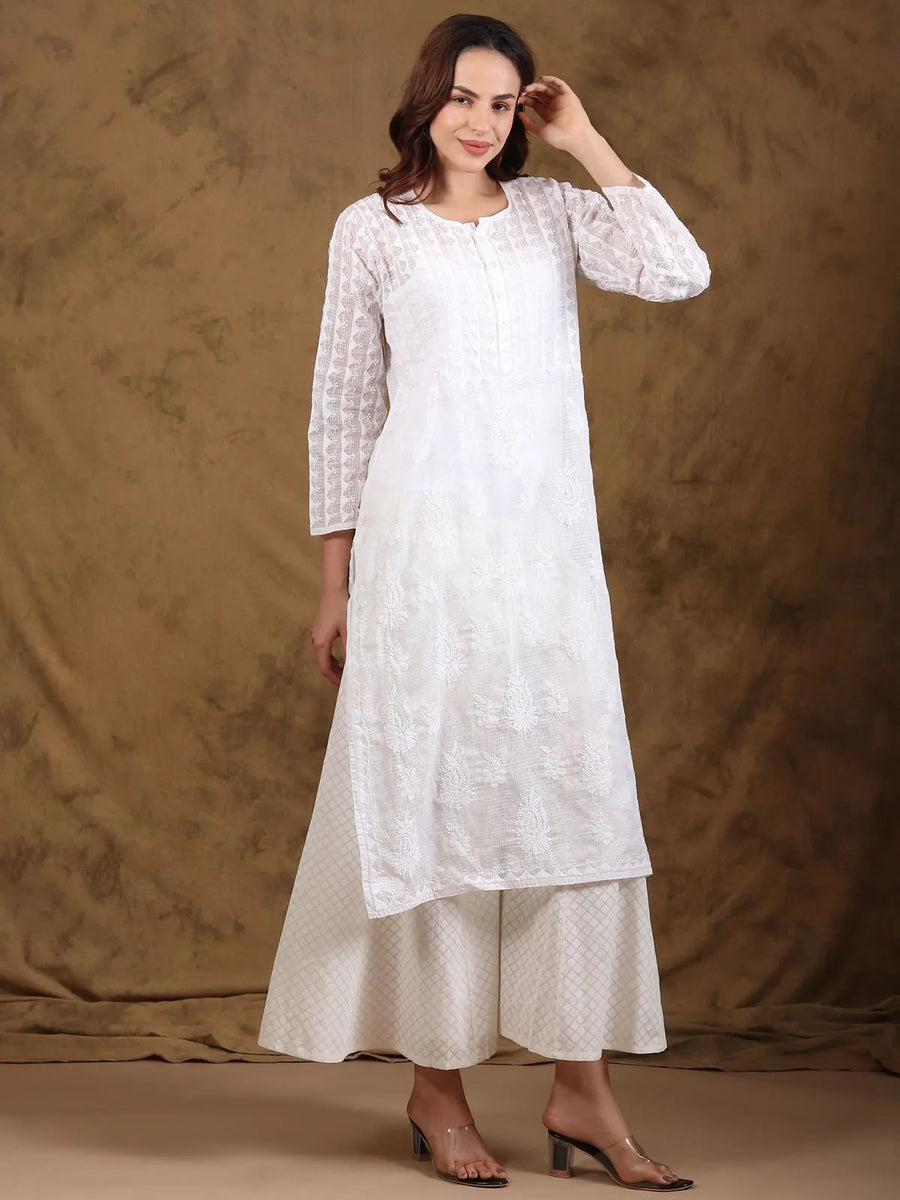 Chikankari Kota-doria White Kurta