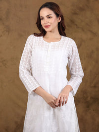 Chikankari Kota-doria White Kurta