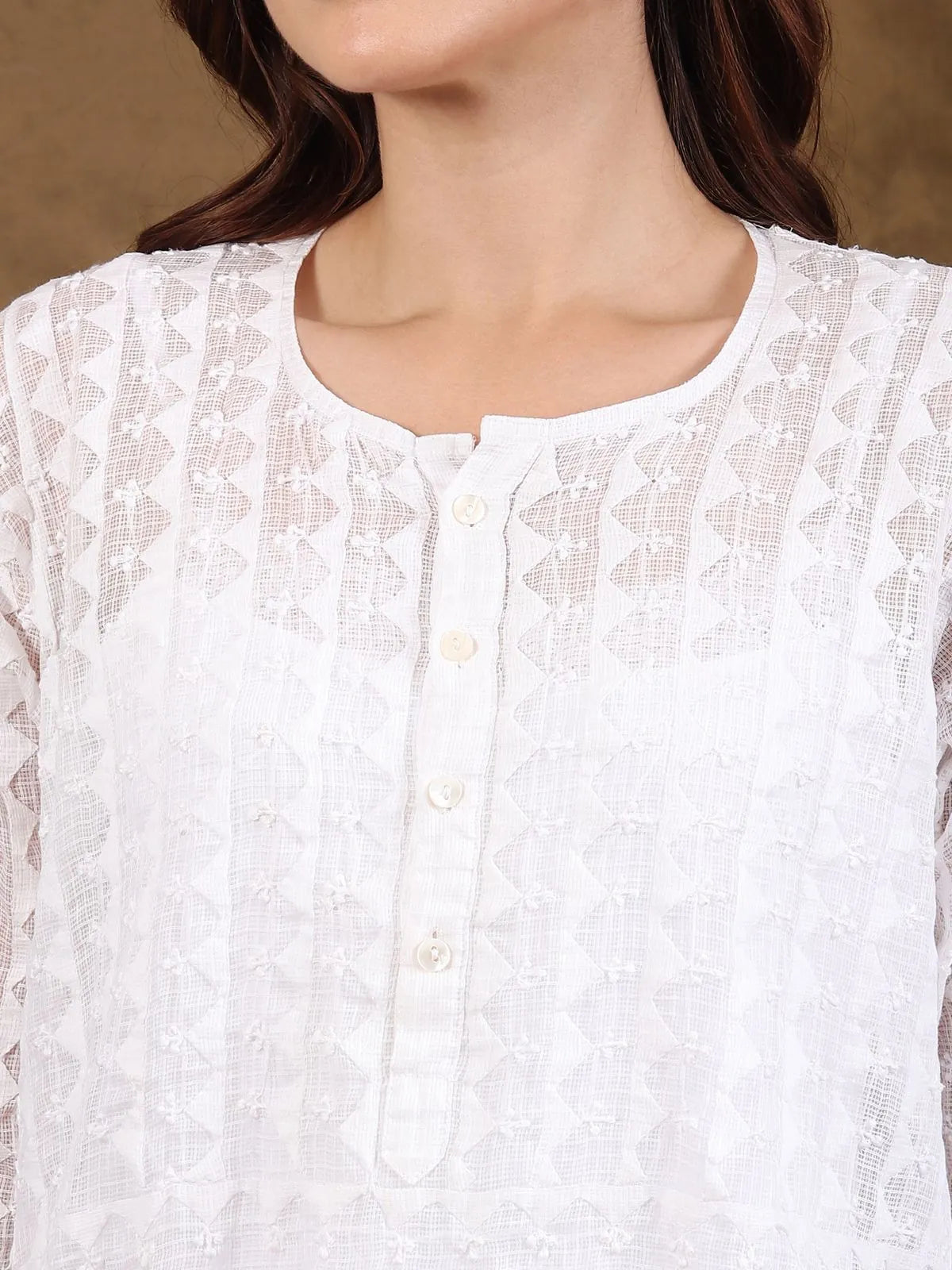 Chikankari Kota-doria White Kurta