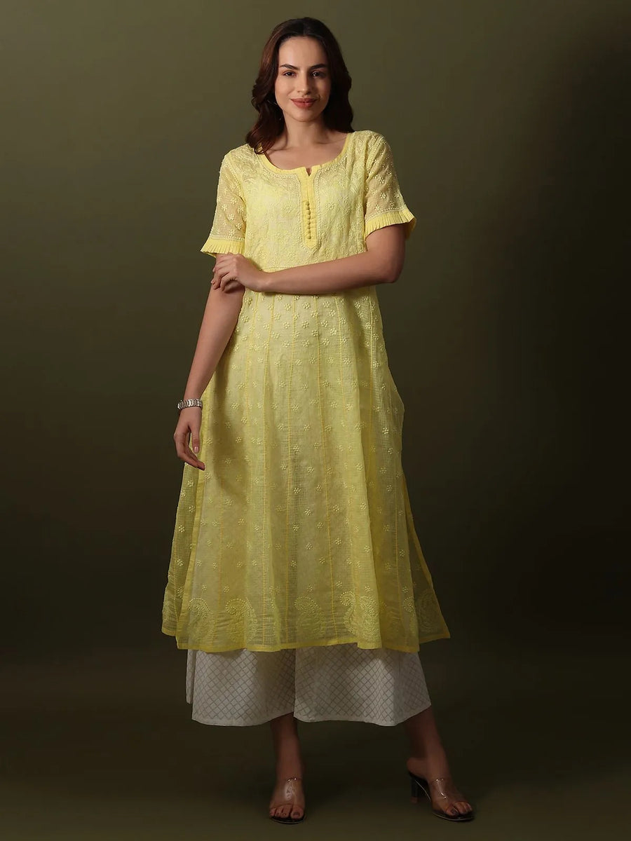Chikankari Kota-doria Yellow Kurta