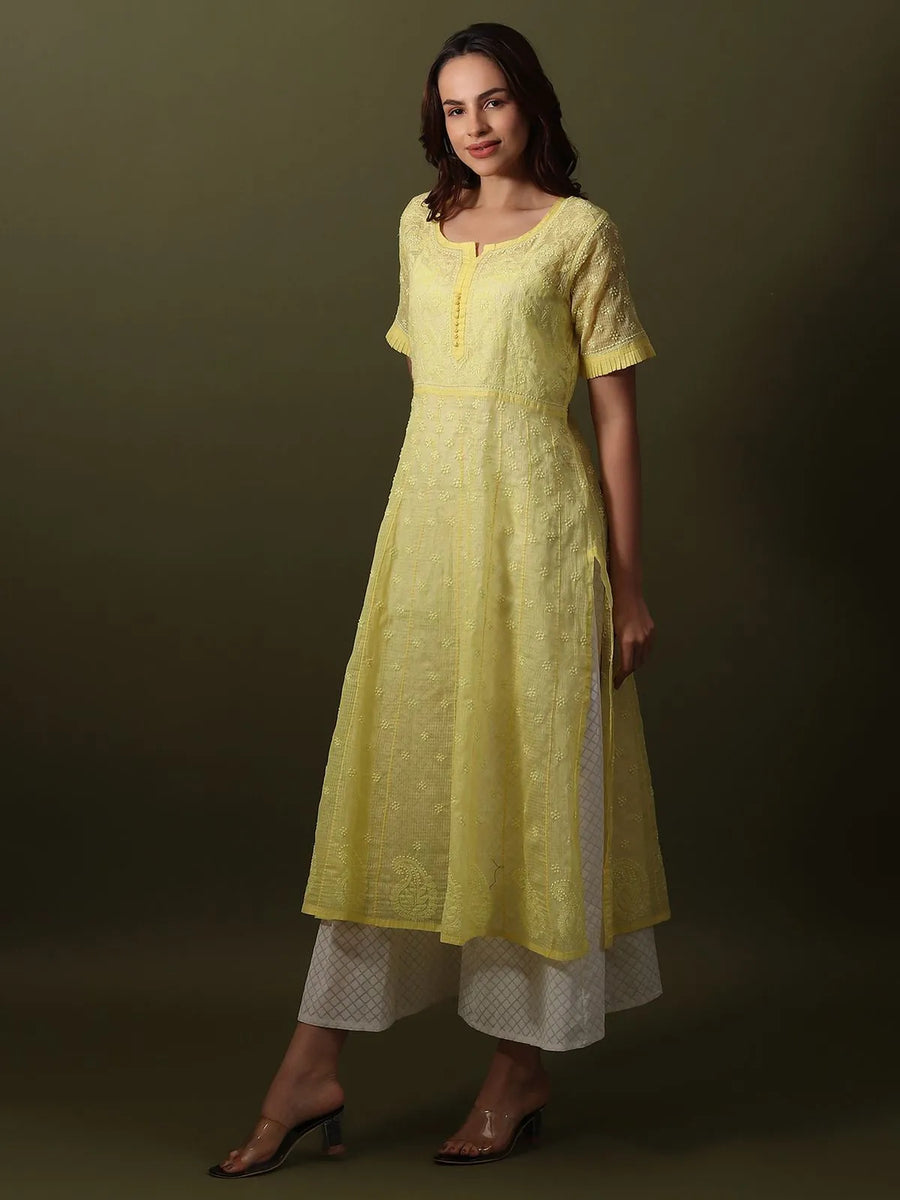 Chikankari Kota-doria Yellow Kurta