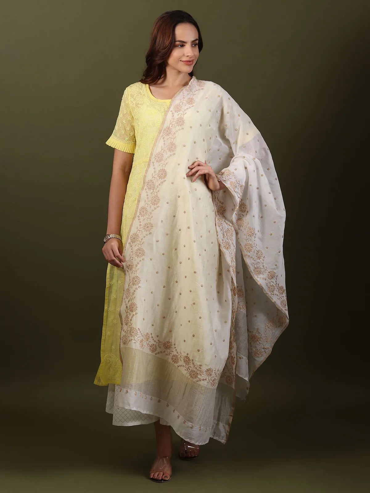 Chikankari Kota-doria Yellow Kurta