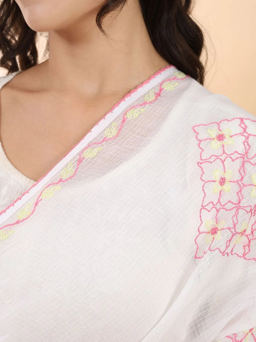 Diamond Floral Chikankari Dupatta