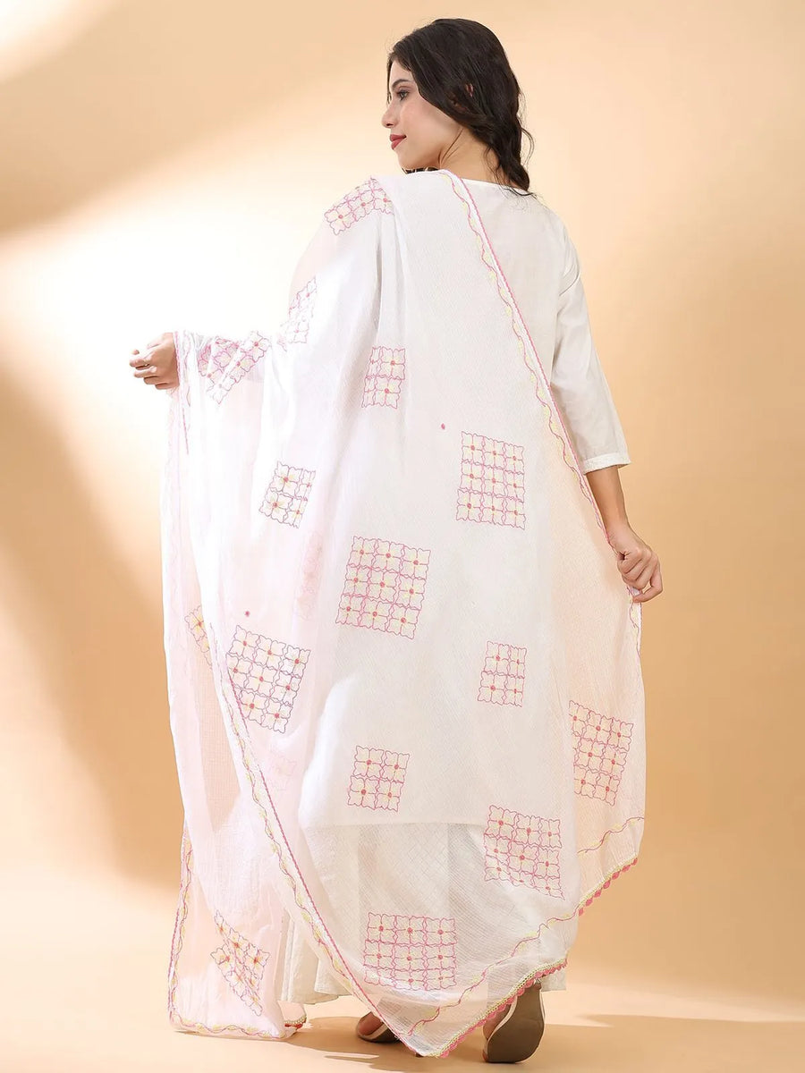 Diamond Floral Chikankari Dupatta