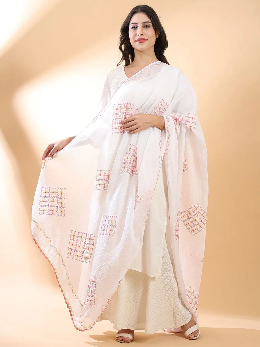 Diamond Floral Chikankari Dupatta