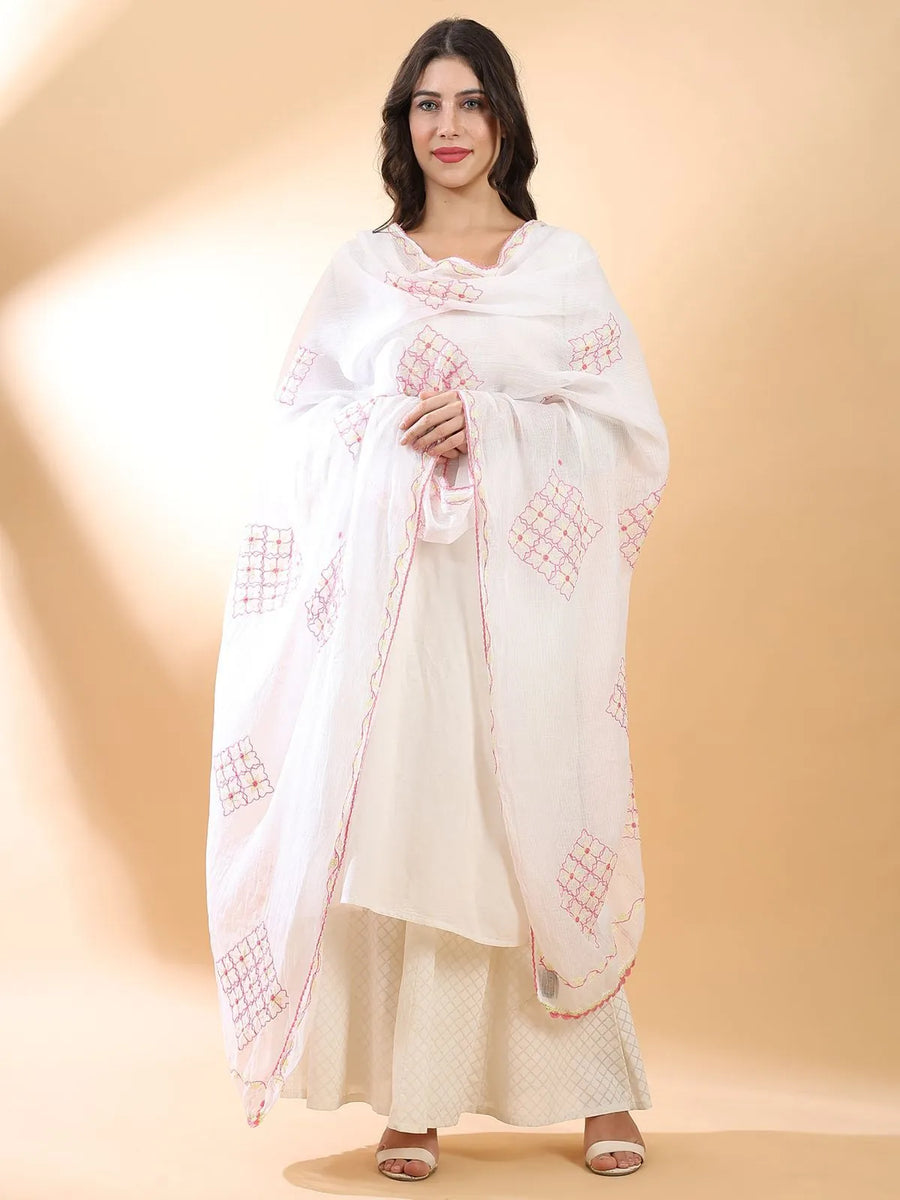 Diamond Floral Chikankari Dupatta