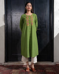 Embroidered Front open button Kurta