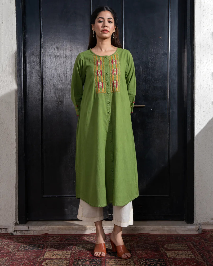 Embroidered Front open button Kurta