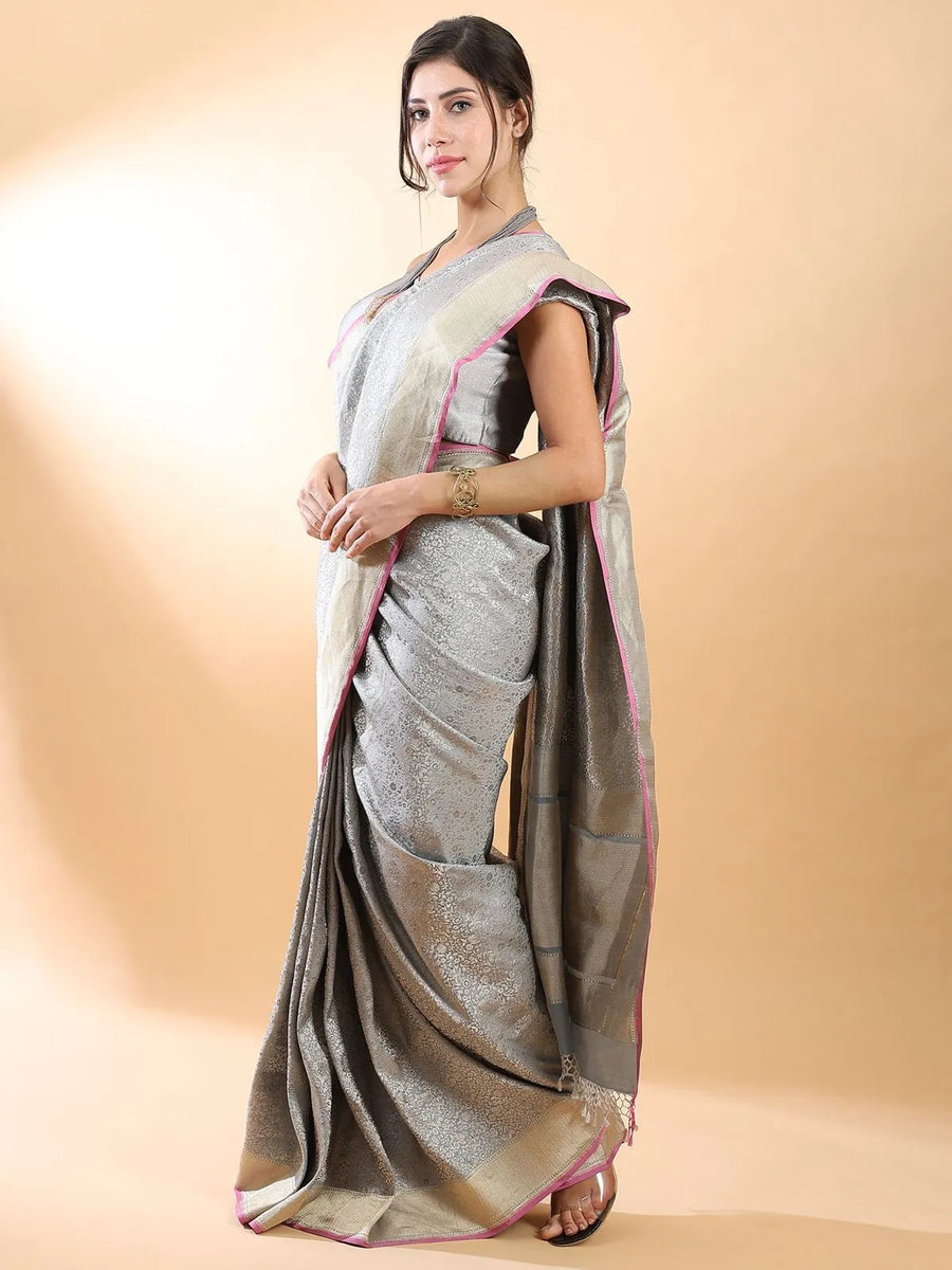 Grey-Silver Banarasi Silk Saree