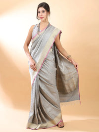 Grey-Silver Banarasi Silk Saree