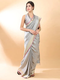 Grey-Silver Banarasi Silk Saree