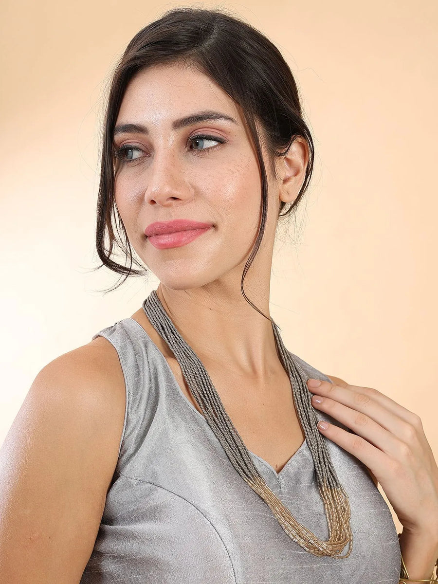 Grey Beaded Layer Necklace