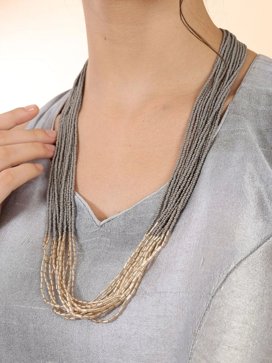Grey Beaded Layer Necklace