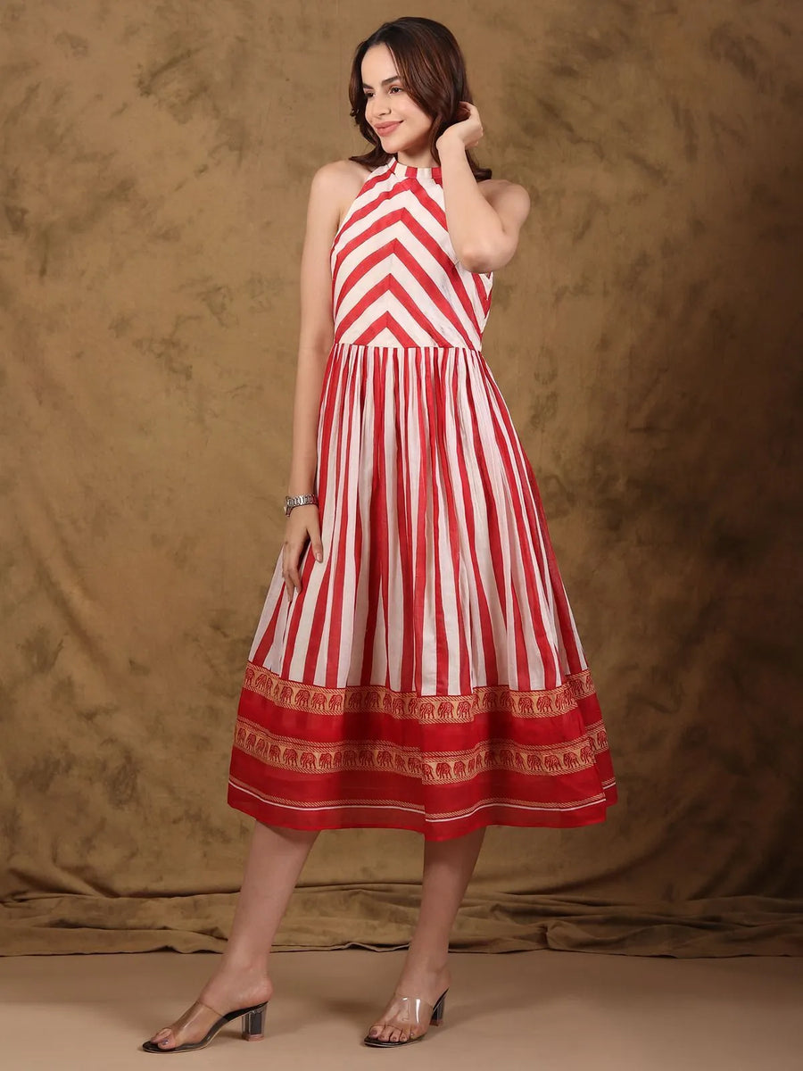 Halter Neck Stripes Dress
