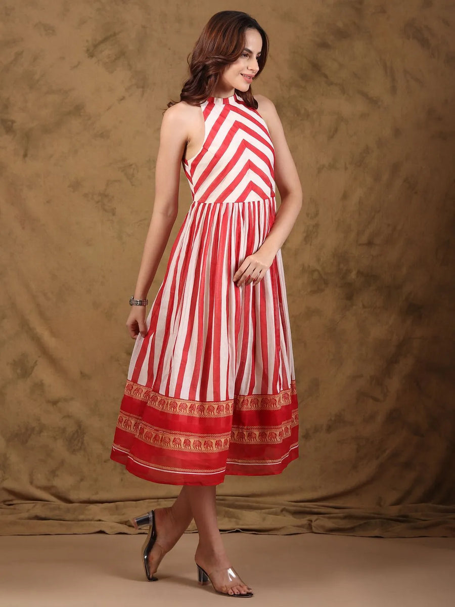Halter Neck Stripes Dress