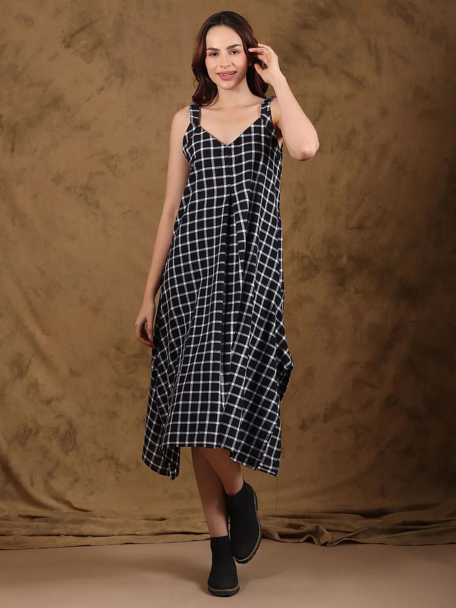 Handloom Cotton Asymmetric Strap Dress