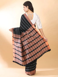Handloom Cotton Black-White Stripes Saree