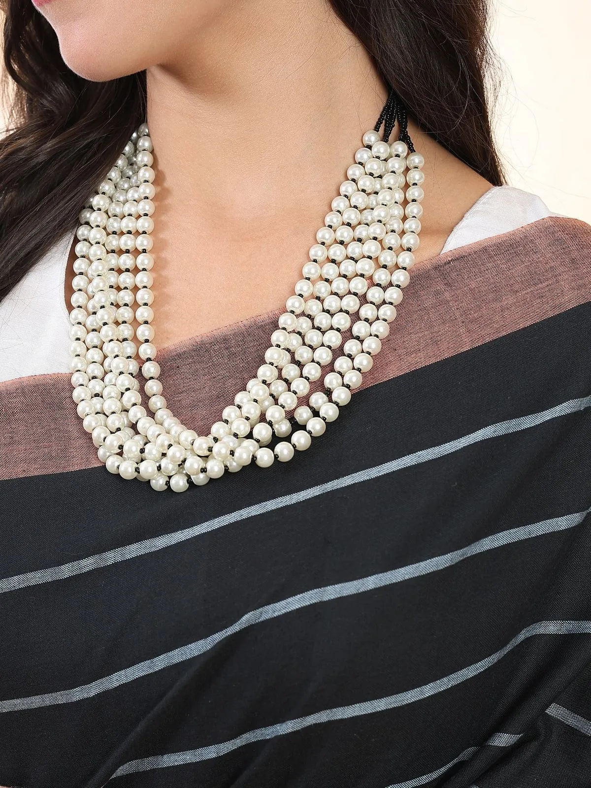 Handloom Cotton Black-White Stripes Saree