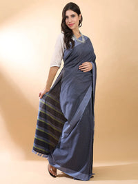 Handloom Cotton Blue Stripes Saree