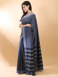 Handloom Cotton Blue Stripes Saree