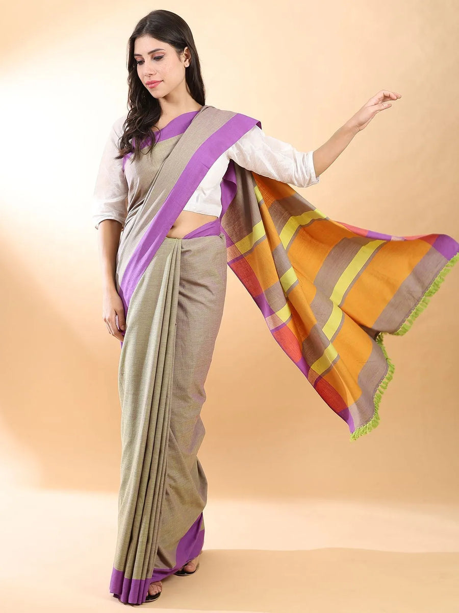 Handloom Cotton Grey Saree