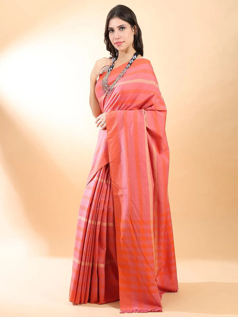Handloom Cotton Peach Saree