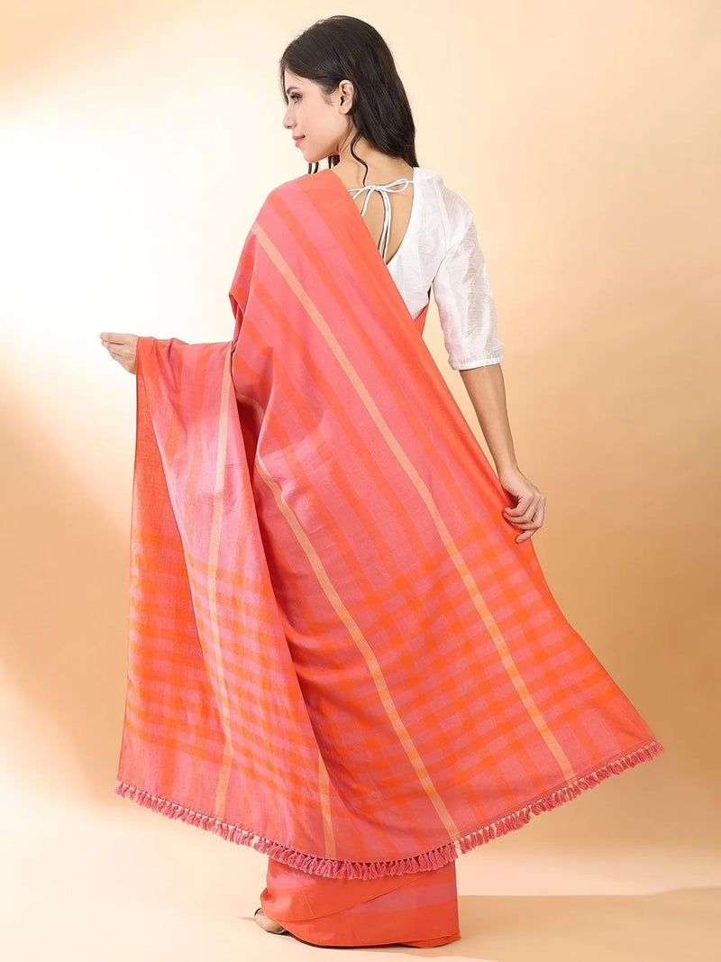 Handloom Cotton Peach Saree