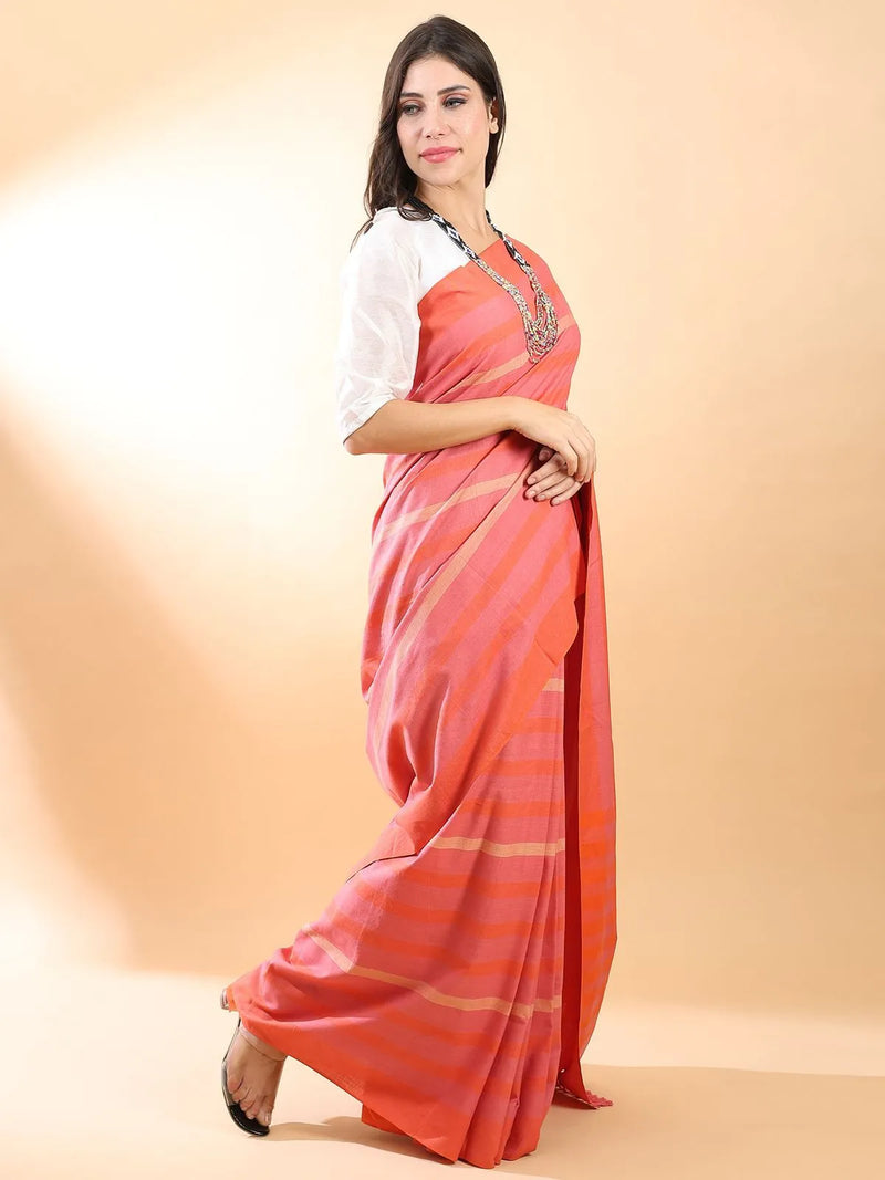 Handloom Cotton Peach Saree