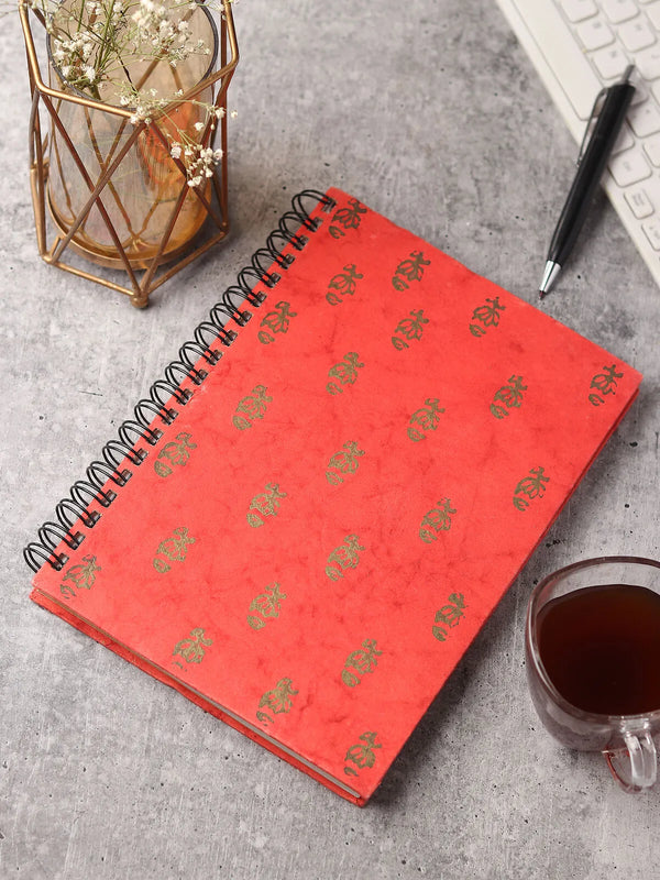 Handmade paper diary with a plain cover, hand-pulled textured sheets, front view