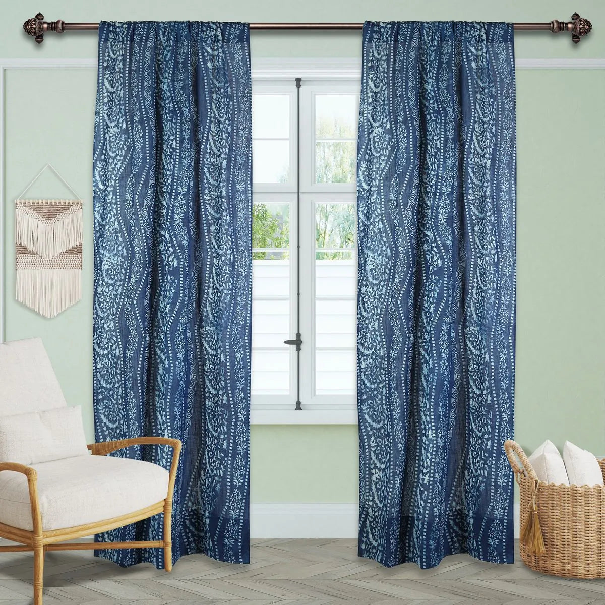 Indigo Floral Curtain