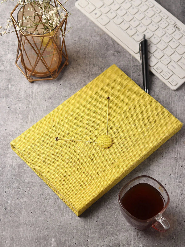 Handcrafted jute diary with woven natural fibre cover and button-lock closure band