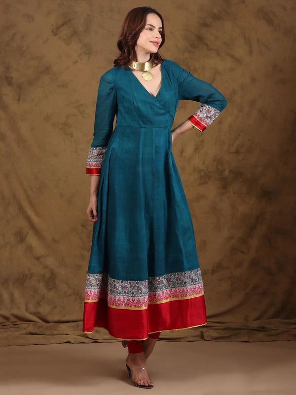 Madhubani angrakha kurta with a flared wrap silhouette and Mithila folk motifs