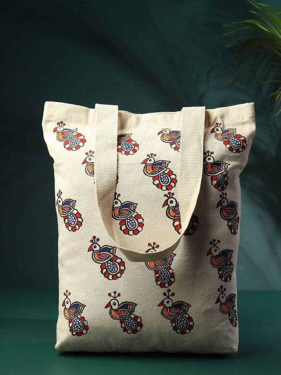 Madhubani peacock Jhola Bag