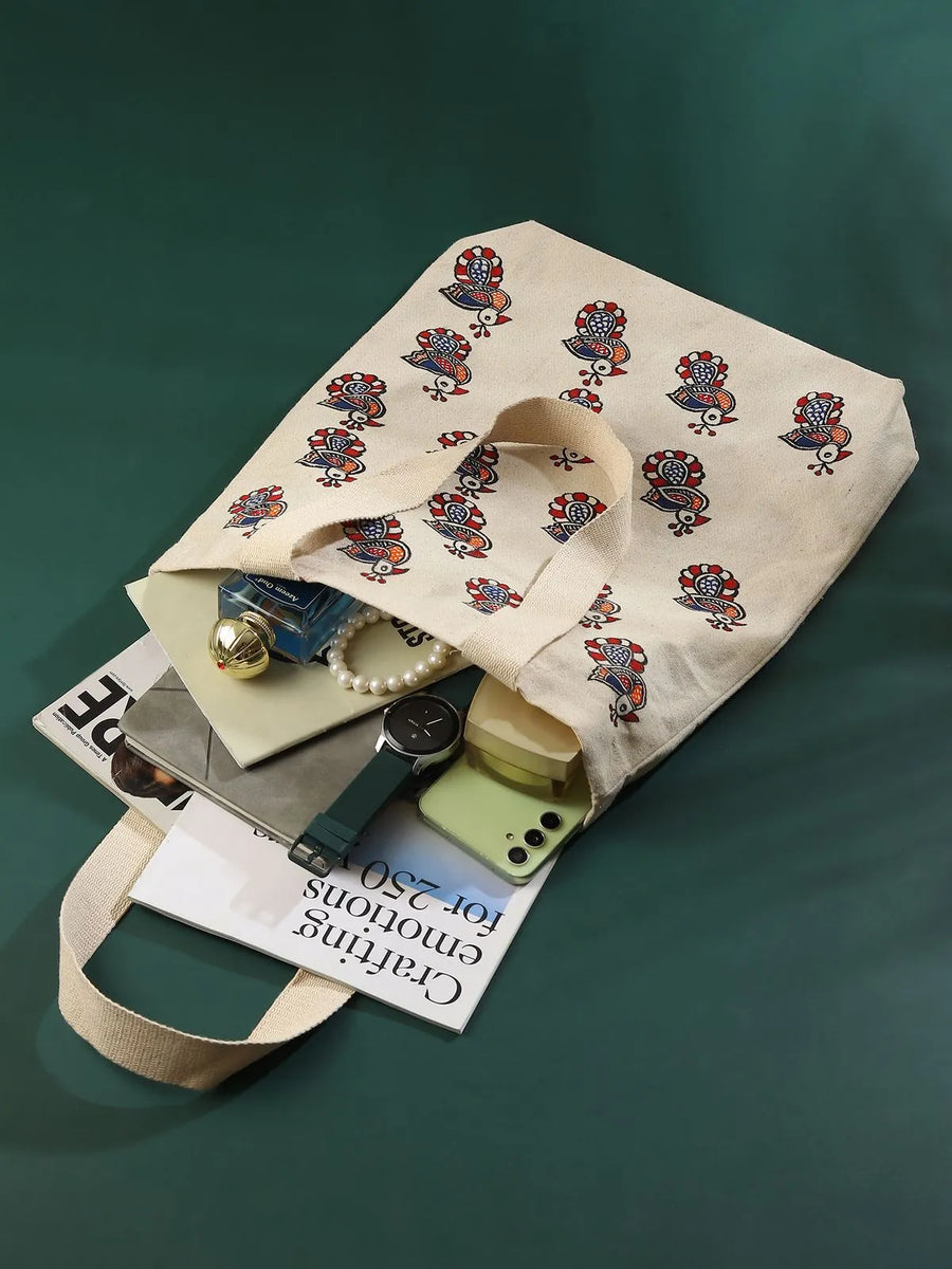 Madhubani peacock Jhola Bag