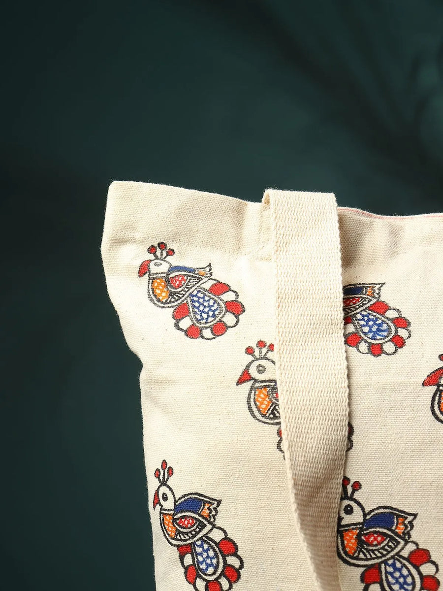 Madhubani peacock Jhola Bag