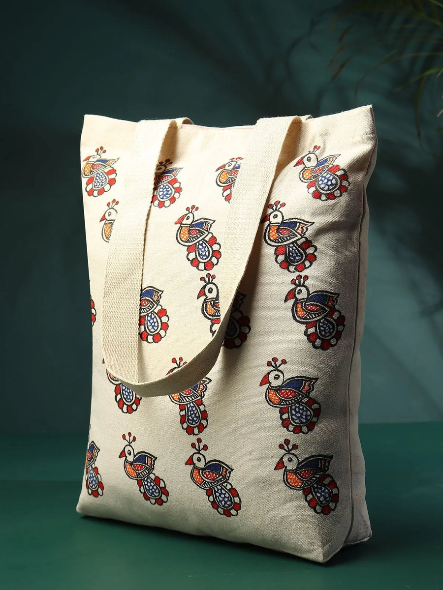 Madhubani peacock Jhola Bag