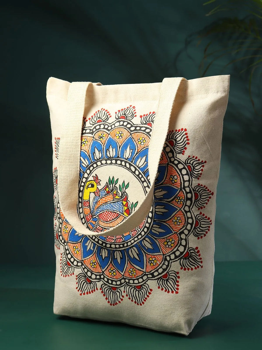 Madhubani peacock Jhola Bag