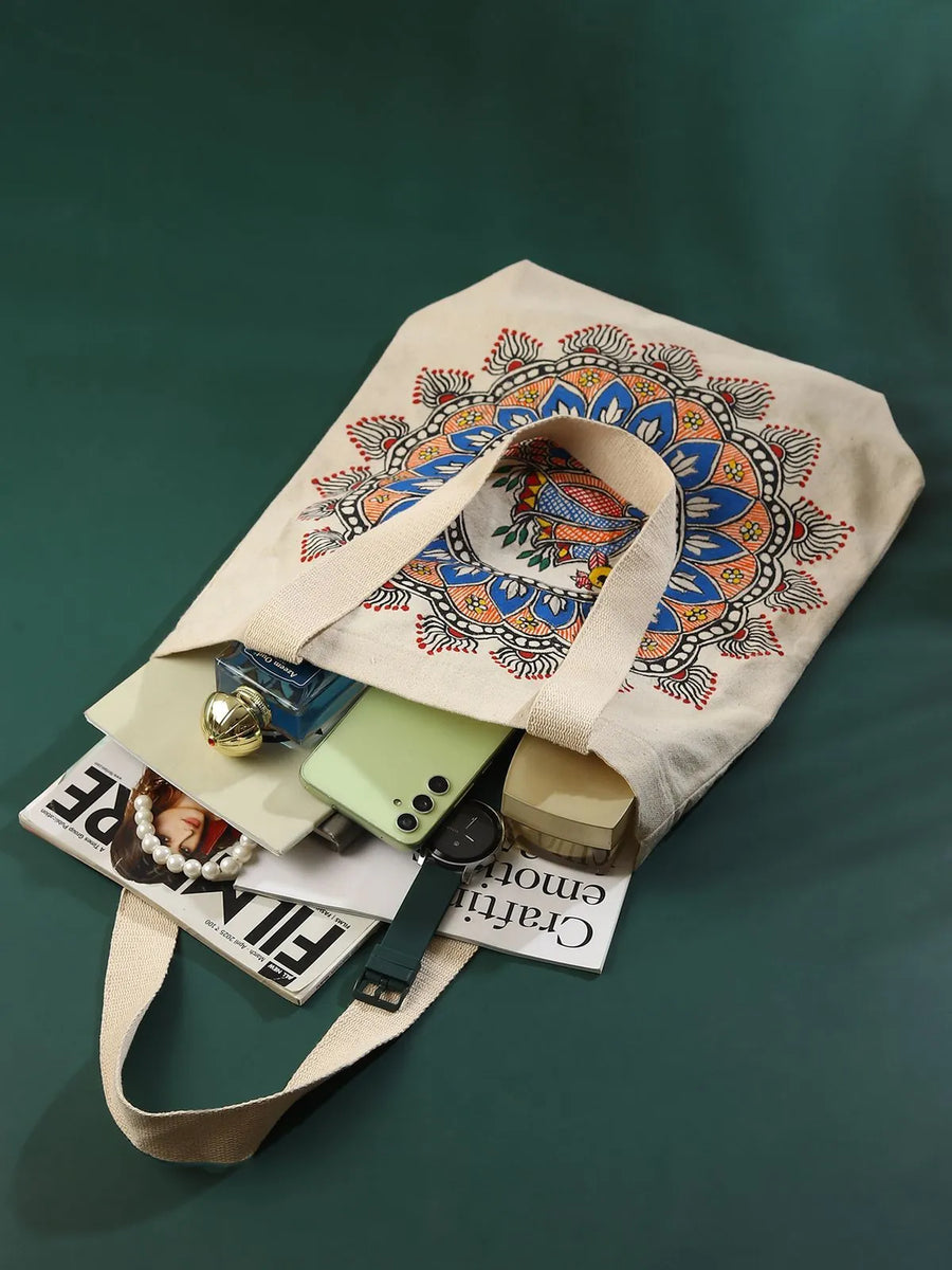 Madhubani peacock Jhola Bag