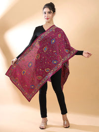 Maroon Floral Kantha Stole