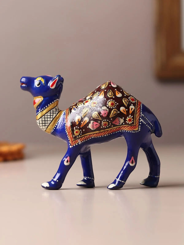 Meenakari camel showpiece in red green and blue Jaipur enamel on metal, side view