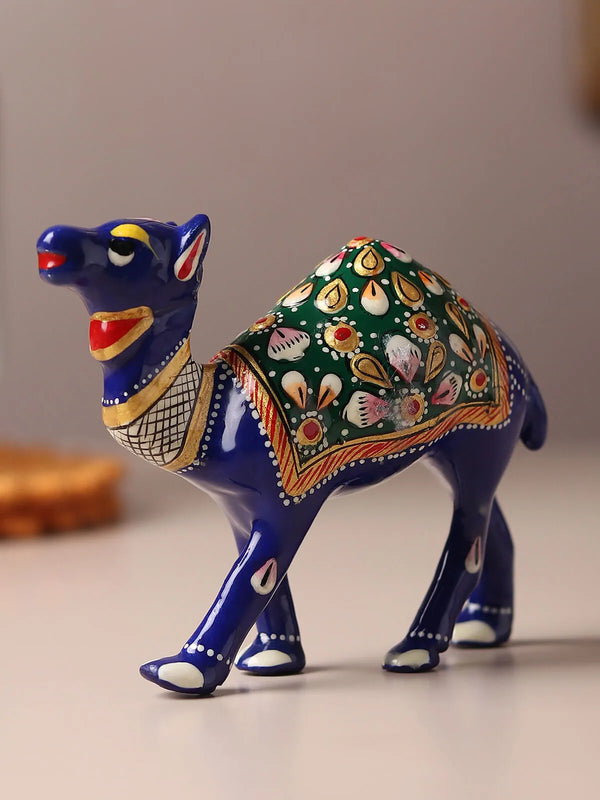 Handpainted Meenakari camel figurine in enamel jewel tones from Jaipur Rajasthan