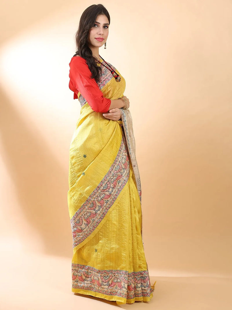 Mustard Madhubani Silk Saree