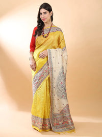 Mustard Madhubani Silk Saree