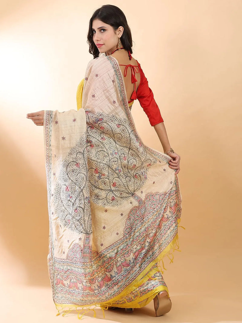 Mustard Madhubani Silk Saree