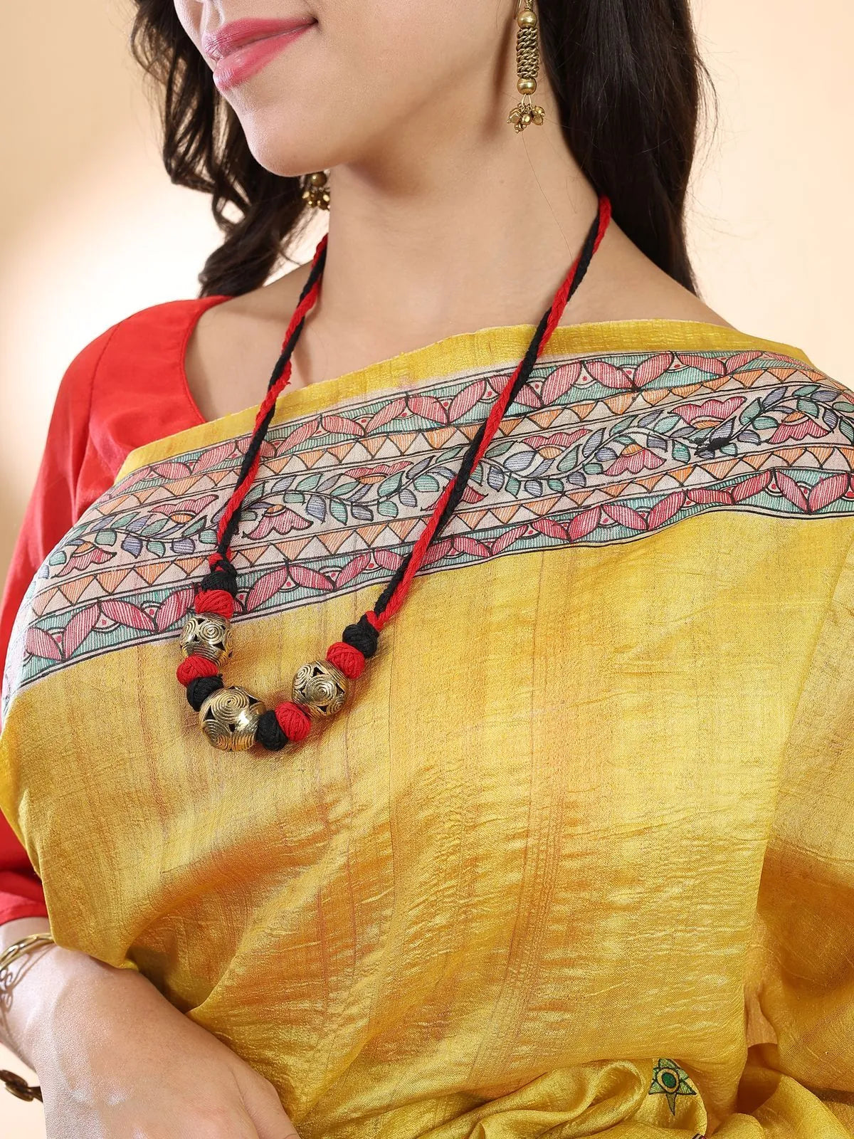 Mustard Madhubani Silk Saree