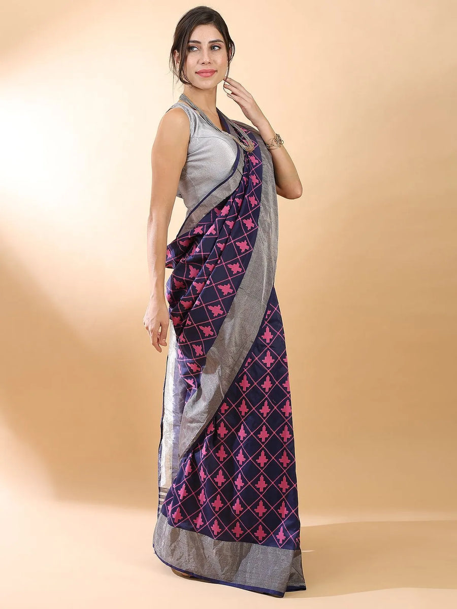 Navy Blue-Silver Banarasi Saree
