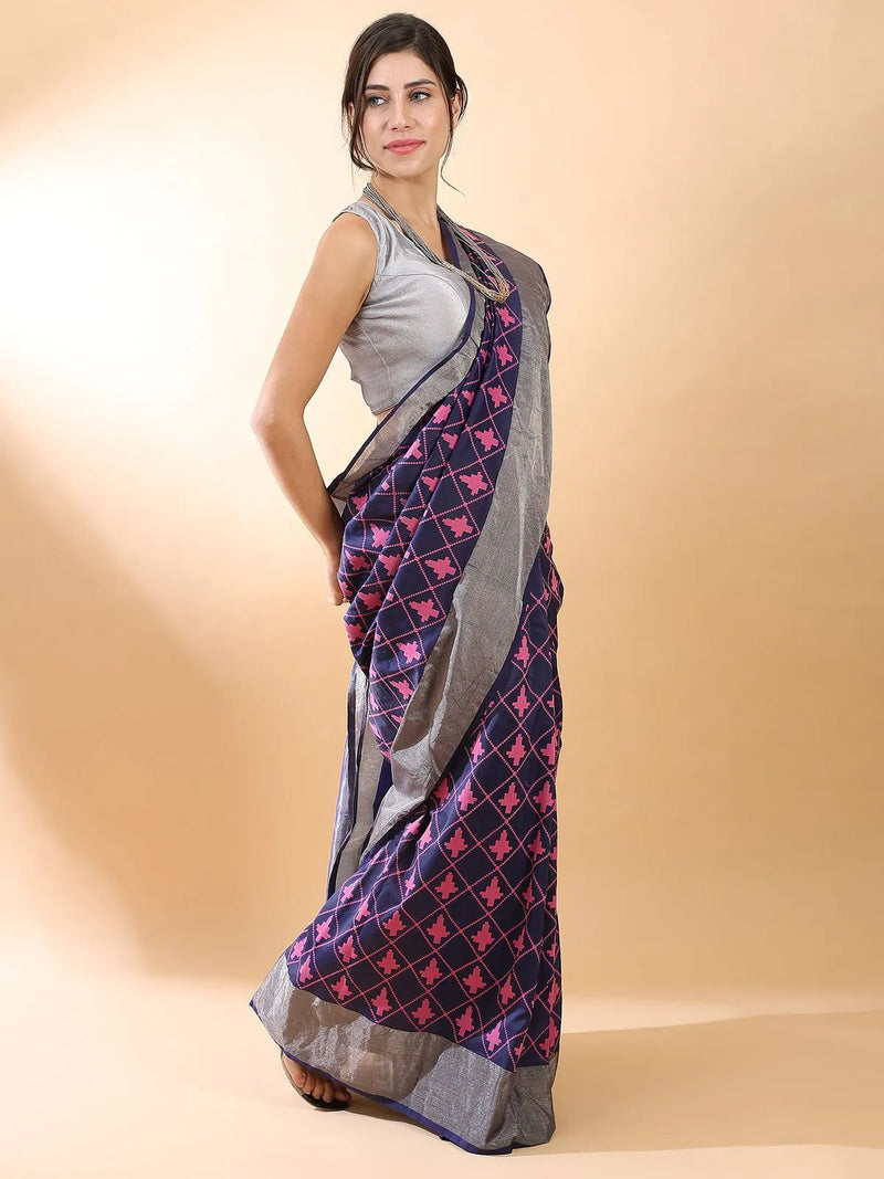 Navy Blue-Silver Banarasi Saree