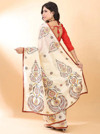 Off-White Kantha Silk Saree